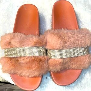 Pink fur and diamonds slides